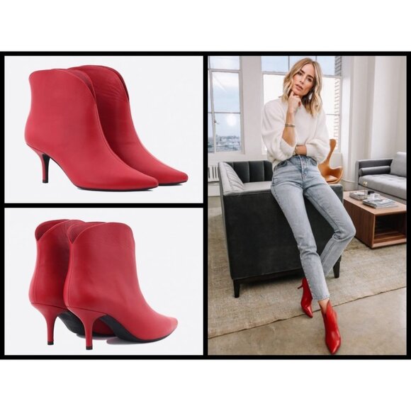 💕ANINE BING💕 Annabelle Boots 100% Leather Pointed Toe Ankle Booties Red 37 - Picture 1 of 16